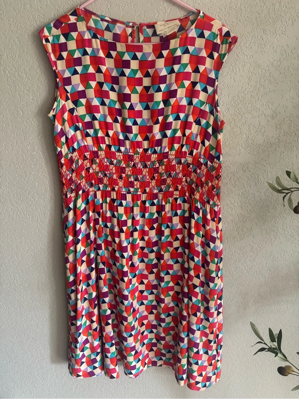 Kate Spade Abbey Dress Size 6 Multi Pueblo Tile Silk Geometric Smocked Waist